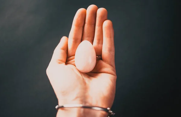 の卵を手に持つ女 水晶玉の卵をバラ スペースをコピー — ストック写真