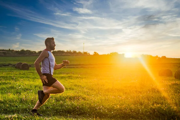 Hombre Corriendo Atardecer Estilo Vida Activo Saludable — Foto de Stock