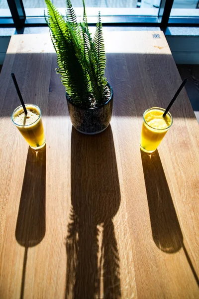 Orange Apple Fresh Sunny Table Healthy Summer Refreshment — Stock Photo, Image