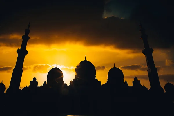 Siluet Masjid Malam Hari Ramadan Dan Latar Belakang Idul Fitri — Stok Foto