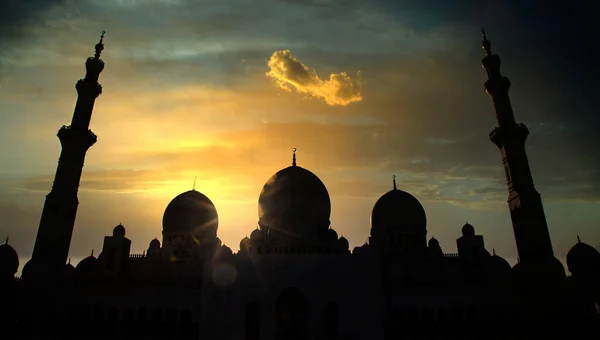 Mešita Silueta Noci Ramadán Eid Mubarak Pozadí — Stock fotografie