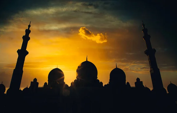 Silhouette Moschea Notte Ramadan Eid Mubarak Sfondo — Foto Stock