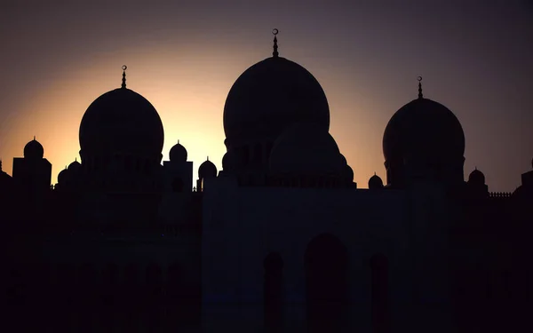 Silhouette Moschea Notte Ramadan Eid Mubarak Sfondo — Foto Stock