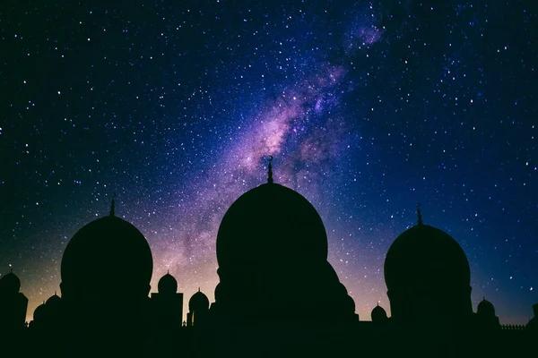 Moschee Silhouette Der Nacht Ramadan Und Eid Mubarak Hintergrund — Stockfoto