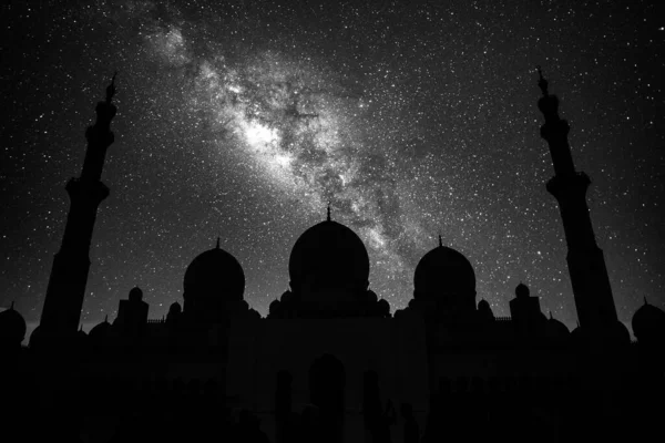 Moskee Silhouet Nachts Ramadan Eid Mubarak Achtergrond — Stockfoto
