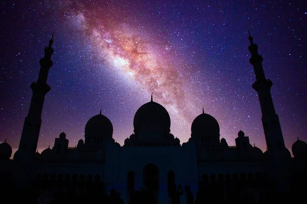 Mosque Silhouette Night Ramadan Eid Mubarak Background — ストック写真