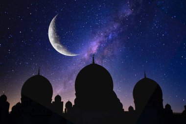 Gece caminin silueti Ramazan ve Mübarek Bayramı arkaplanı
