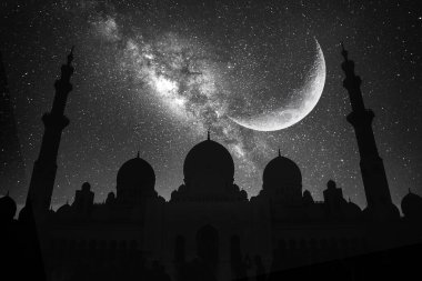 Gece caminin silueti Ramazan ve Mübarek Bayramı arkaplanı
