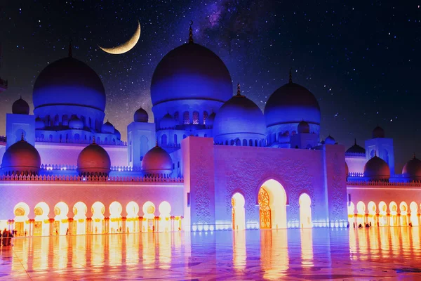 Mosque Silhouette Night Ramadan Eid Mubarak Background — ストック写真