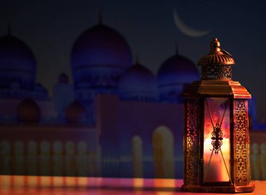 Ramazan Kareem, huzur dolu cami arkaplanlı ve parıldayan güzel fenerli fotoğrafı selamlıyor..