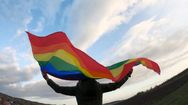 Gay Arco Iris Bandera Viento Lgbt Orgullo — Vídeo de stock