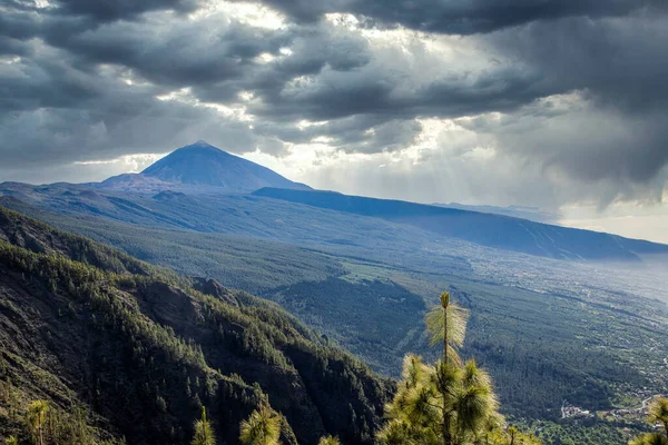 Paesaggio Con Vulcano Teide Tramonto Tenerife Isole Canarie — Foto Stock