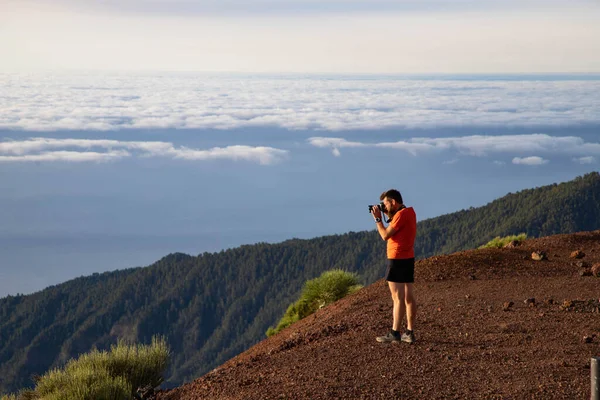 Man Photographer Teide National Park Tenerife Canary Islands — Foto Stock