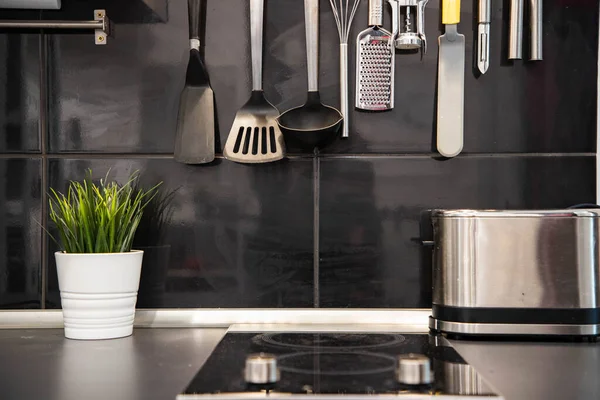 Moderne Schwarz Weiße Kücheneinrichtung — Stockfoto