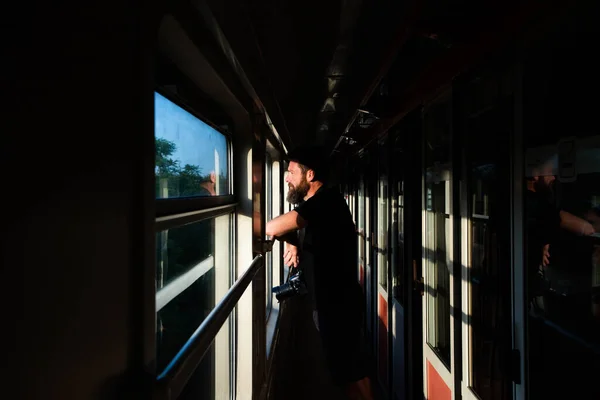 Pessoa Que Viaja Comboio Conceito Viagem Lenta — Fotografia de Stock