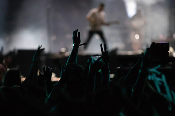 Kerumunan Pesta Lampu Panggung Konser Live Festival Musik Musim Panas — Stok Foto