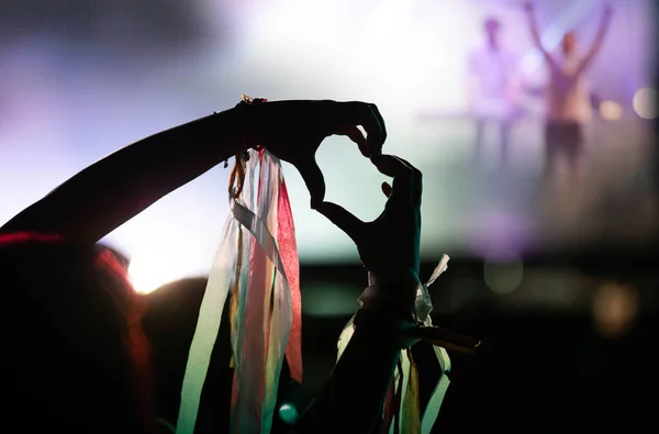 Menge Feiert Bühnenbeleuchtung Live Konzert Sommer Musikfestival — Stockfoto