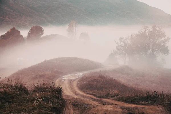 Prachtige Mistige Herfst Ochtend Landschap Landelijk Transsylvanië — Stockfoto
