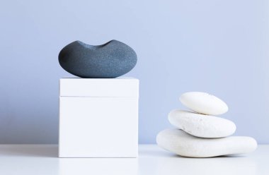 cosmetic product mock up with white boxes and vase