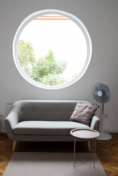 Grey Sofa Cozy Living Room Window — Stock Fotó