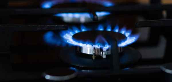 Kuchyňský Plynový Sporák Hořícím Propan Plynem — Stock fotografie