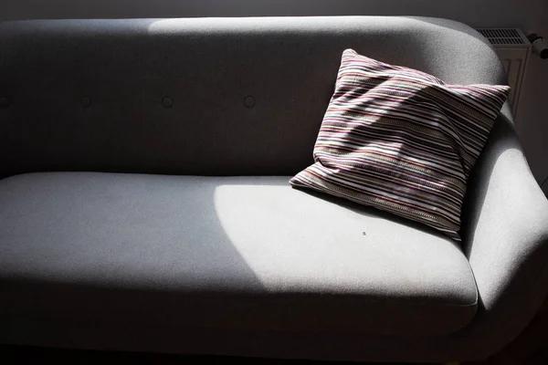 Grey Sofa Detail Bright Living Room — Stock Photo, Image