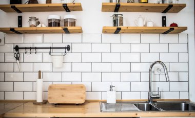bright modern kitchen detail mock up for product presentation