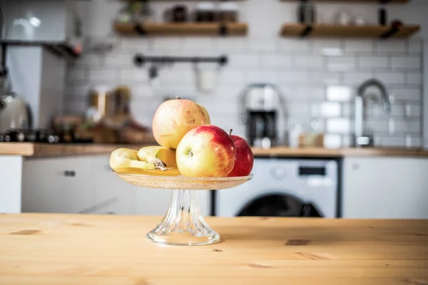 Fresh Fruit Apples Bananas Modern Kitchen — 스톡 사진