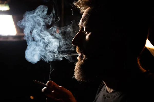 Addicted Man Smoking Cigarette Quit Smoking — Stock Photo, Image