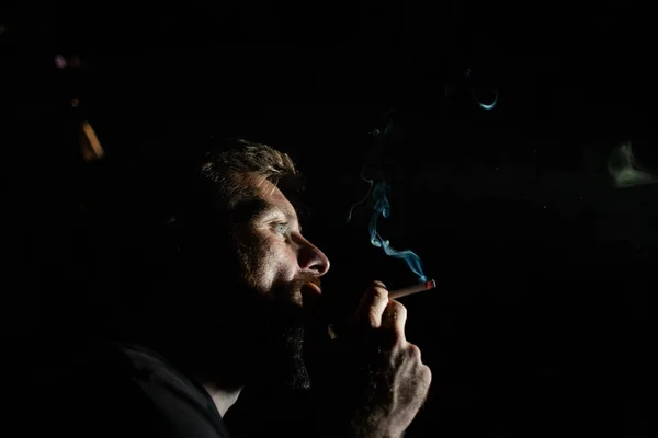 Addicted Man Smoking Cigarette Quit Smoking — 图库照片