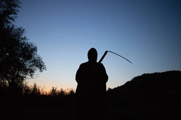 Grim Reaper Death Itself Scary Horror Shot Grim Reaper Holding — Stok fotoğraf