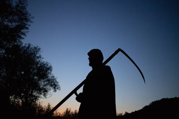 Grim Reaper Death Itself Scary Horror Shot Grim Reaper Holding — Stockfoto