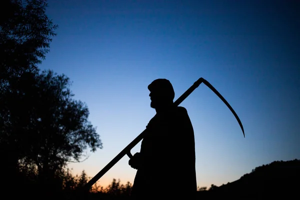 Grim Reaper Death Itself Scary Horror Shot Grim Reaper Holding — Stock fotografie