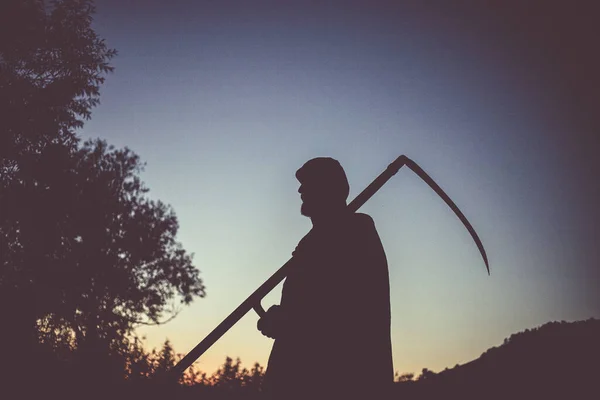 Grim Reaper Death Itself Scary Horror Shot Grim Reaper Holding — Foto de Stock