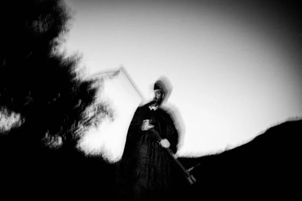 Grim Reaper Death Itself Scary Horror Shot Grim Reaper Holding — ストック写真