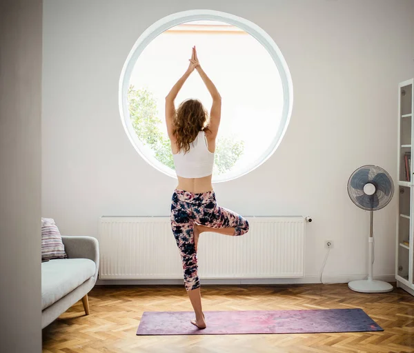 Woman Doing Yoga Home Healthy Lifestyle — Zdjęcie stockowe