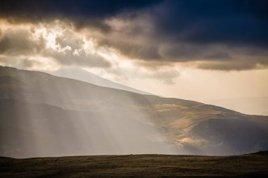 amazing panorama of heavenly lights at sunset in high mountains 