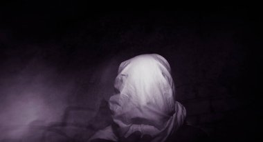 scary ghost in foggy night Halloween background