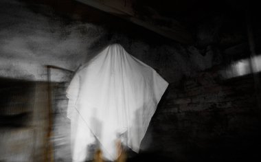 scary ghost in foggy night Halloween background