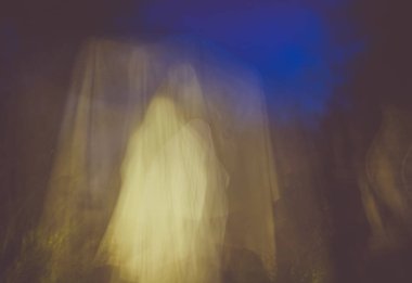scary ghost in foggy night Halloween background