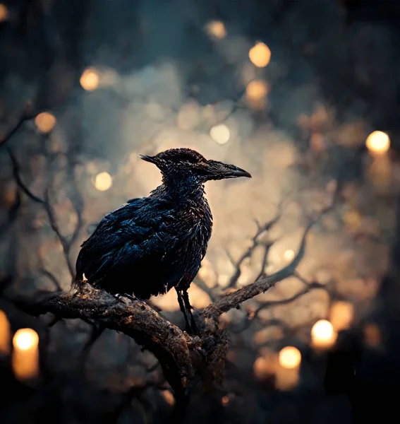 Dark Crow Sitting Branch — ストック写真