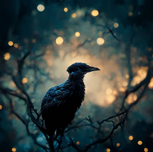 Dark Crow Sitting Branch — стоковое фото