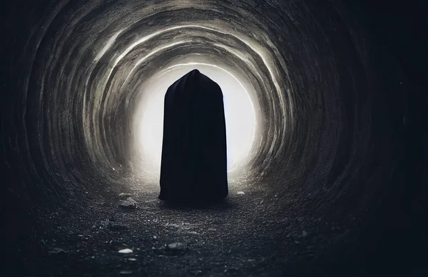 Death Itself Scary Horror Shot Grim Reaper Walking Tunnel — Stock Photo, Image