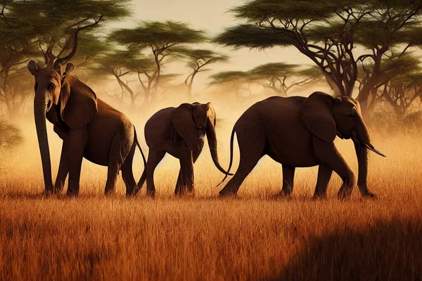 アフリカのサファリにいる3頭の象 — ストック写真