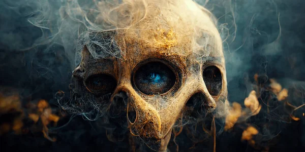 Scary Skeleton Ghost Head Smoke — Stock Photo, Image