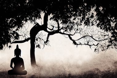 Makha Bucha günün kutlu olsun, Buda Bodhi ağacının altında meditasyon yapıyor.