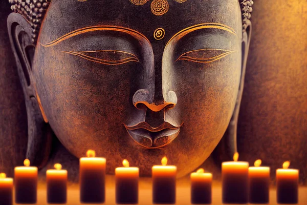 快乐的Makha Bucha节 佛面和蜡烛 — 图库照片