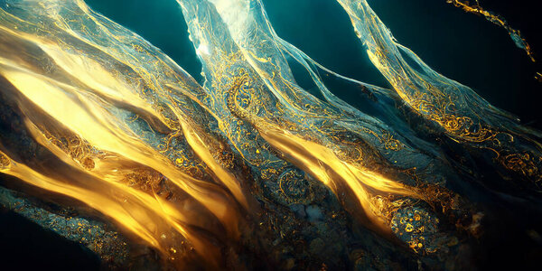 Фрактальная сложная деталь золотых листьев абстрактный цветочный фон рококо