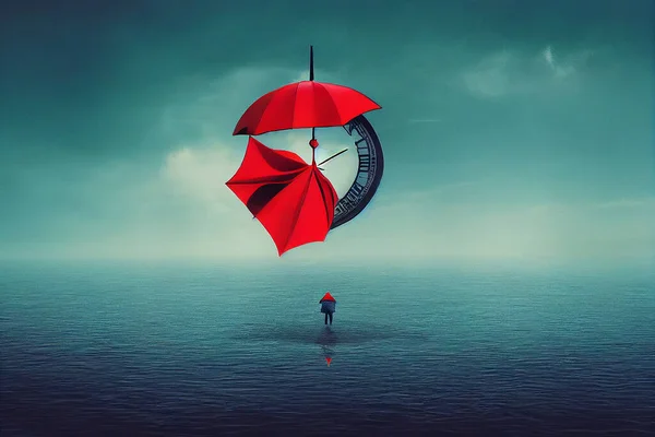 Абстрактное Изображение Красного Зонта Над Морем — стоковое фото
