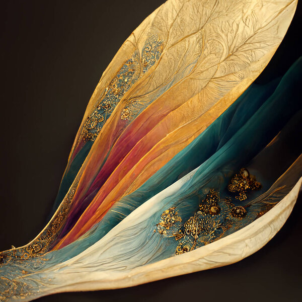 golden leaves fractal  intricate detail  abstract rococo floral background